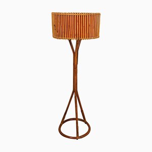 Lámpara de pie Mid-Century de bambú y ratán, Italia, años 60