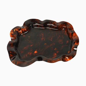 Large Serving Tray or Centerpiece in Faux Tortoiseshell Acrylic Glass, Italy, 1970s