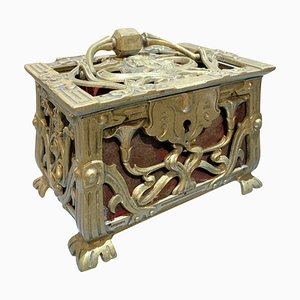 Boîte à Bijoux Art Nouveau 19ème Siècle en Bronze Percé et Doré