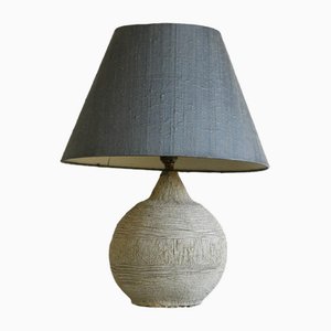 Vintage Pottery Table Lamp with Silk Shade