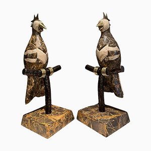 Marble and Brass Parrots from Maitland Smith, 1980, Set of 2