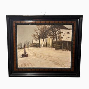 J. Wilkan, Paesaggio invernale, anni '60, Olio su tela, con cornice