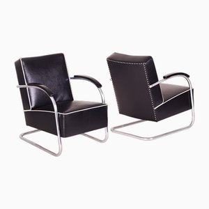 Set of Black Tubular Steel Cantilever Armchairs from Mücke Melder, 1930s
