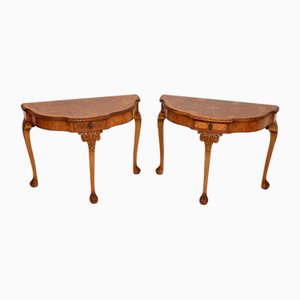 Tables Console Style Queen Anne Vintage en Noyer, 1930s, Set de 2