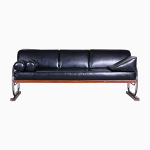 Bauhaus Sofa aus schwarz verchromtem Stahlrohr, Robert Slezák zugeschrieben, 1930er