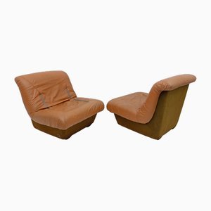 Set of Mid-Century Modern Fiberglass Frame Leather Armchairs from Lev & Lev, 1970