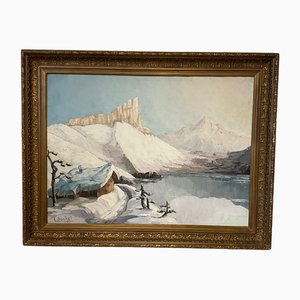 C. Berthet, paisaje nevado, años 60, pintura en lienzo, enmarcado