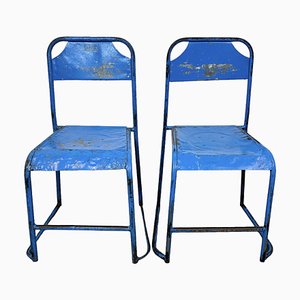 Set of Industrial Blue Iron Chairs, 1950s