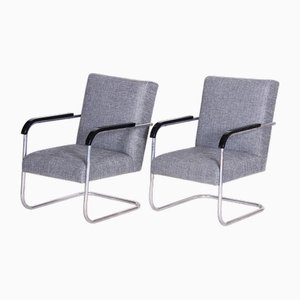 Set of Bauhaus Grey Tubular Armchairs attributed to Anton Lorenz for Mücke Melder, 1930s