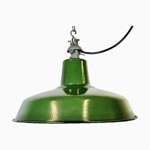French Industrial Green Enamel Factory Lamp, 1960s