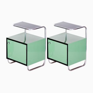 Bauhaus Green Bedside Tables from Vichr a Spol, 1930s, Set of 2