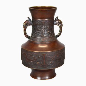 Large Antique Japanese Meiji Era Bronze Vase