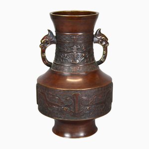 Vaso grande antico giapponese in bronzo dell'era Meiji