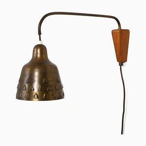 Danish Wall Lamp in Brass and Teak, 1950s