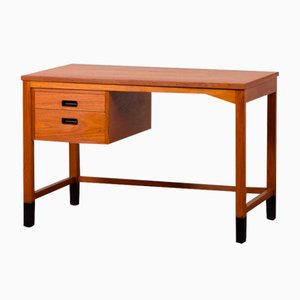 Small Danish Teak Desk with Black Handles and Feet from Nipu Mobler, 1970s