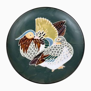 Plato Mid-Century de cerámica agapornis, Japón, años 70