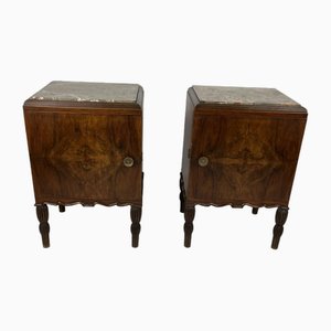 Italian Bedside Tables with Marble Tops, 1930s, Set of 2