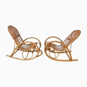 Rocking Chairs Vintage en Bambou, 1960s, Set de 2