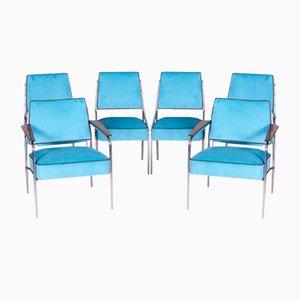 Bauhaus Blue Tubular Armchairs and Chairs, 1940s, Set of 6