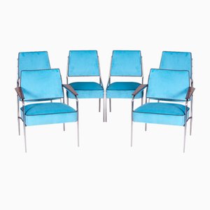 Poltrone e sedie Bauhaus tubolari blu, anni '40, set di 6