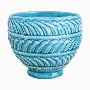 Cache-pot en Céramique Vernie Bleu Aqua, Espagne, 1940s