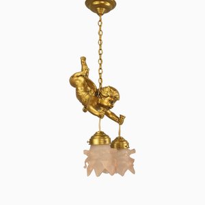 Lampada da soffitto a forma di angelo in metallo dorato, anni '10