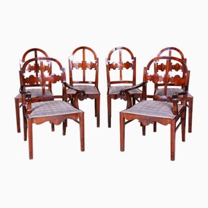 Art Deco Shellac Polished Armchairs and Chairs in Walnut, 1920s, Set of 6