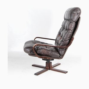 Vintage Wooden and Leather Lounge Chair, 1970s