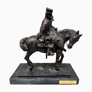 Sculpture Commémorative Equestrian Guardia Civil en Bronze sur Socle en Marbre