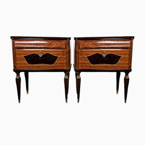 Mid-Century Bedside Tables in Mahogany, Maple and Rosewood with Glass Top and Limelight, 1960, Set of 2