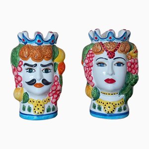 Ceramic Moorish Head Vases, 1990s, Set of 2