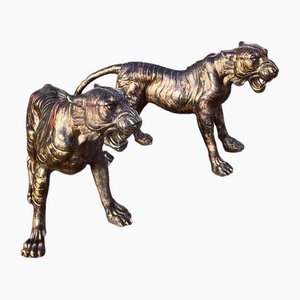Tigri grandi in bronzo, set di 2
