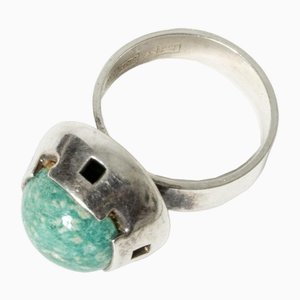 Bague Vintage en Argent et Quartz Amazonite par Martti Viikinniemi, 1968