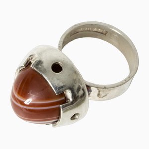 Vintage Silver and Agate Quartz Ring by Martti Viikinniemi, 1968