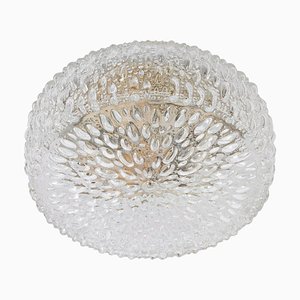 Large Round Textured Glass Ceiling Light attributed to Limburg, Germany, 1970s