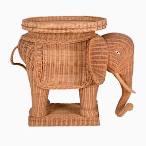 Large Rattan and Wicker Elephant Side Table by Vivai Del Sud, 1960