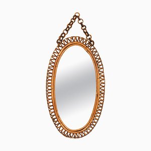 Mid-Century Rattan and Bamboo Oval Wall Mirror with Chain by Franco Albini, 1960s