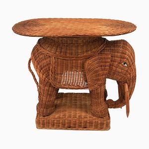 Table Basse Elephant en Rotin et Osier, 1960s