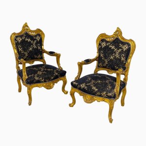 Set of French Rococo Carved Armchairs, 1920s