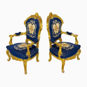 Vintage French Gilt Armchairs, 1920s, Set of 2