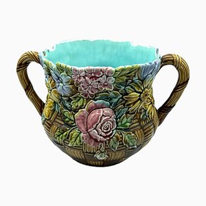 French Art Nouveau Majolica Plant Cache Pot by Onnaing, 1920s