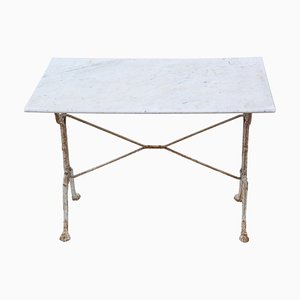 Mesa de comedor antigua de mármol y hierro fundido, siglo XIX