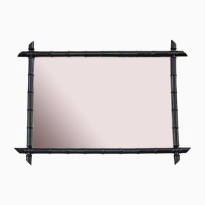 Large Antique Ebonised Faux Bamboo Overmantle Wall Mirror, 19th Century