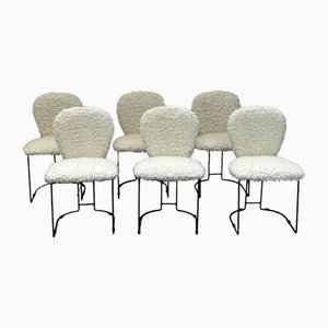 Dining Chairs in Metal and Faux Fur, 1970s, Set of 6