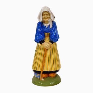 Large Earthenware Sculpture of Old Woman with a Cattail by Nicot for Henriot Quimper, 20th Century