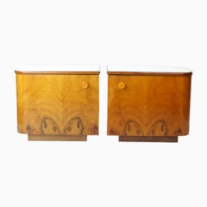 Bedside Tables in Walnut and White Glass, 1964, Set of 2