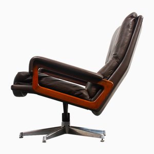 King Chair in Brown Leather by André Vandenbeuck for Strässle, 1960s