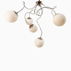 Lampada a Sospensione Orientabile con Sfera in Vetro Bianco