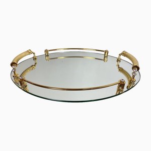 Italian 24-Karat Gold Plated and Brass Tray with Mirror, 1980s