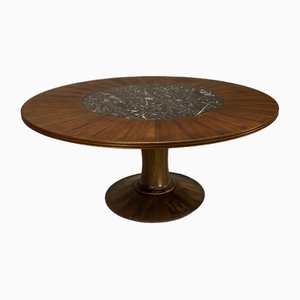 Round Dining Table in Mahogany and Terrazzo, Italy, 1950s